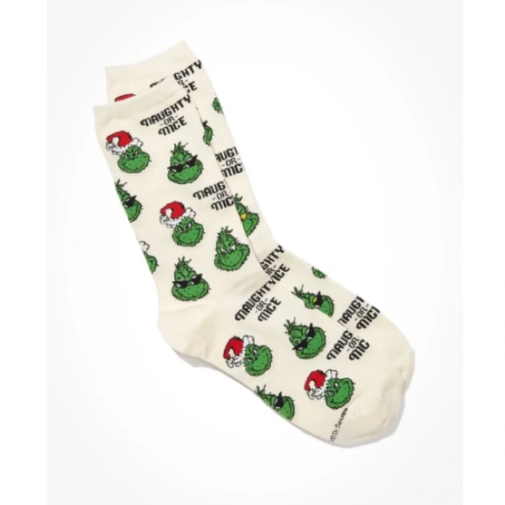 NWOT American Eagle The Grinch Crew Sock in White One Size